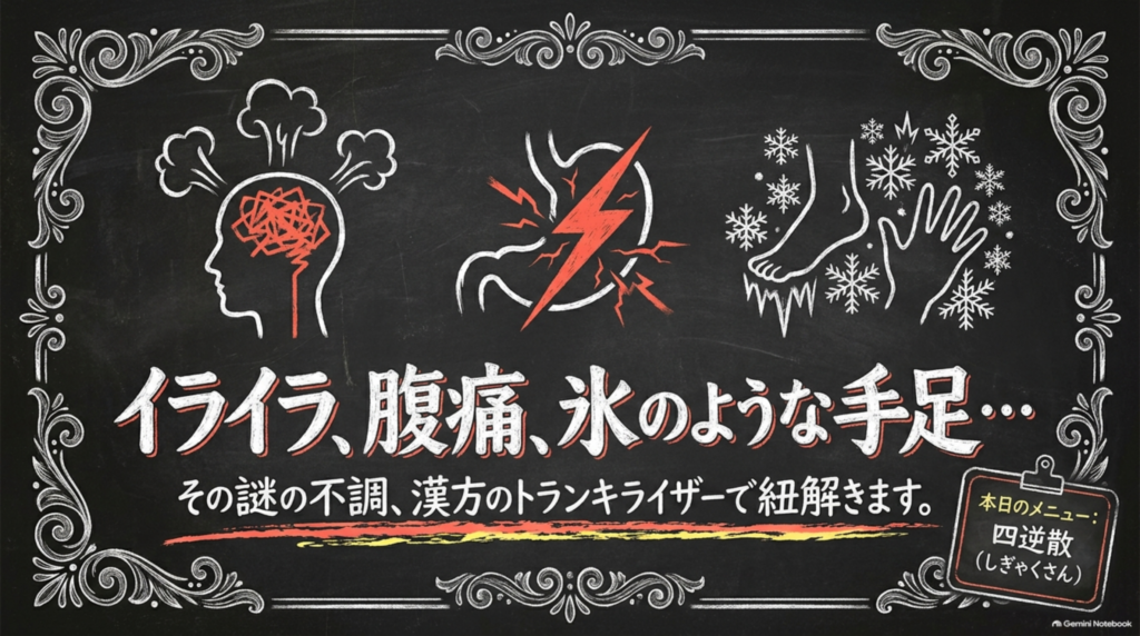 イライラ・腹痛・氷のように冷たい手足という不調を示した黒板
