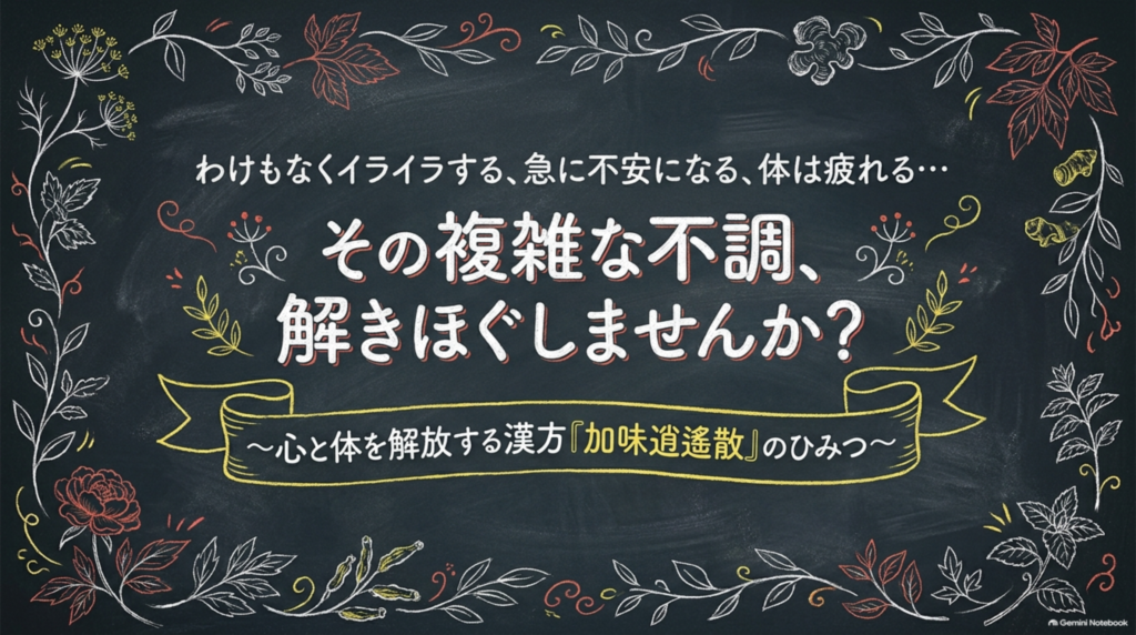 わけもなくイライラ・急な不安・体の疲れ。加味逍遙散の解説タイトル