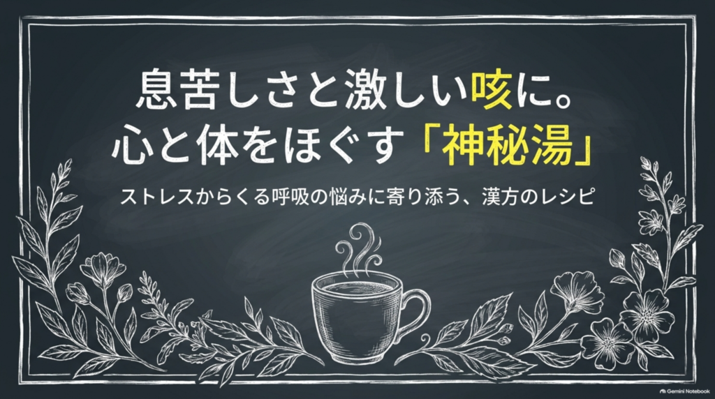 息苦しさと激しい咳に、心と体をほぐす漢方薬「神秘湯」
