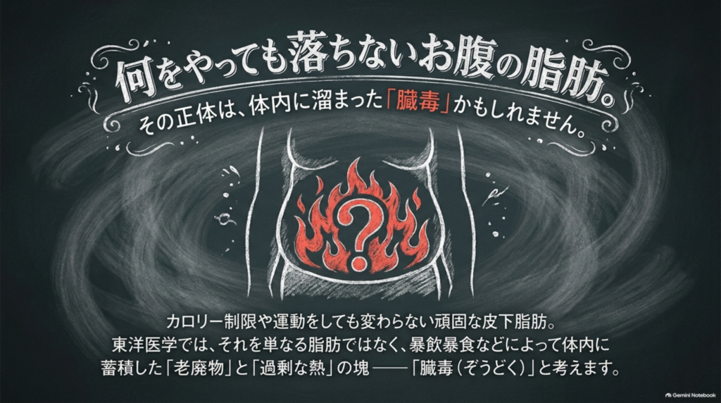 何をやっても落ちないお腹の脂肪。その正体は体内に溜まった「臓毒」かもしれません