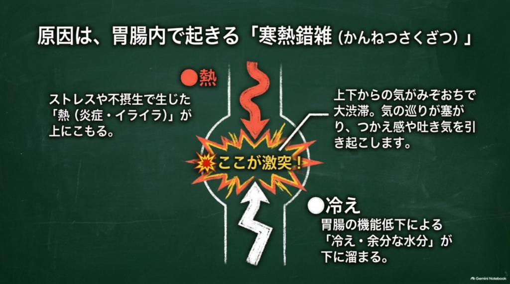 原因は胃腸内で起きる「寒熱錯雑」