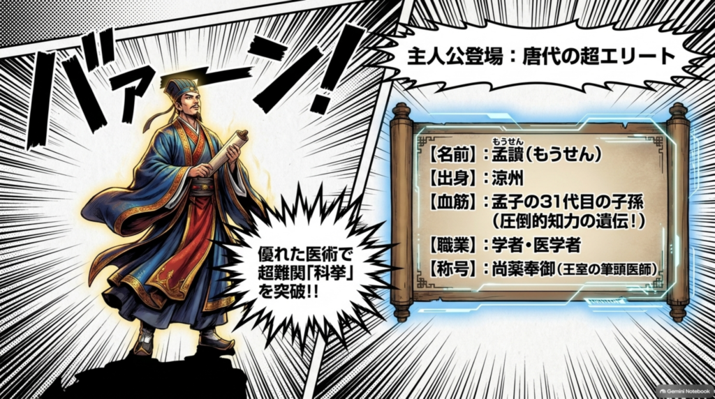唐代の超エリート孟詵:孟子の31代目の子孫で、科挙に合格し尚薬奉御となった学者・医学者