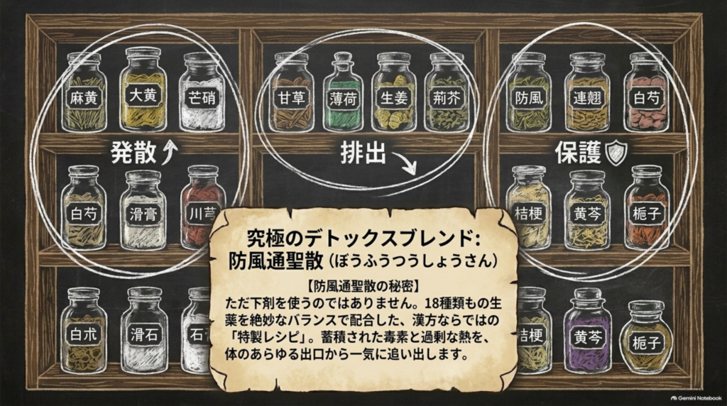 防風通聖散は18種類の生薬を配合した究極のデトックスブレンド
