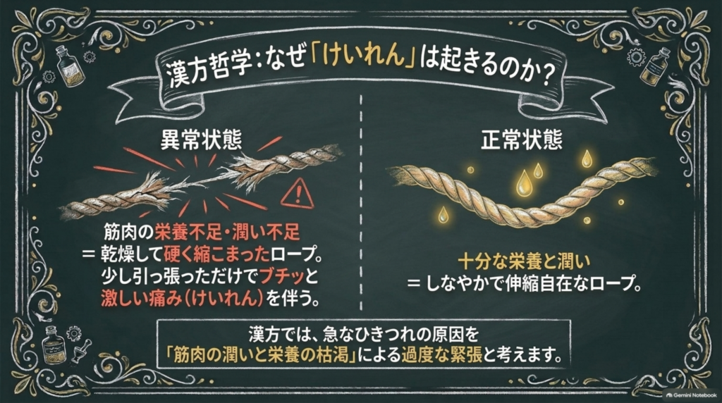 栄養と潤いが不足した筋肉をロープで例えた図