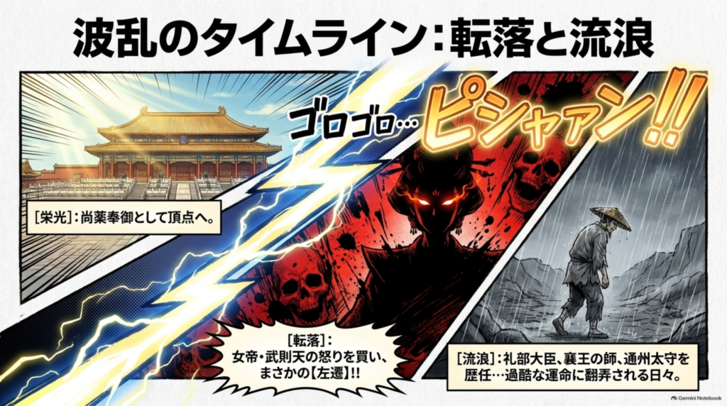 波乱のタイムライン:尚薬奉御としての栄光、武則天による左遷、礼部大臣・襄王の師・通州太守を歴任