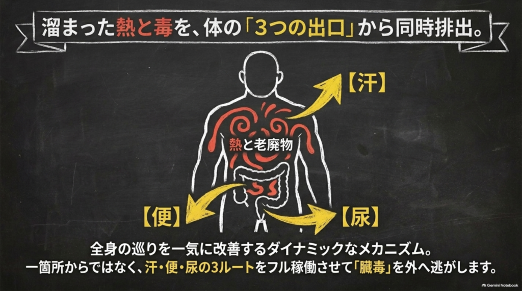 溜まった熱と毒を、体の「3つの出口」汗・便・尿から同時に排出