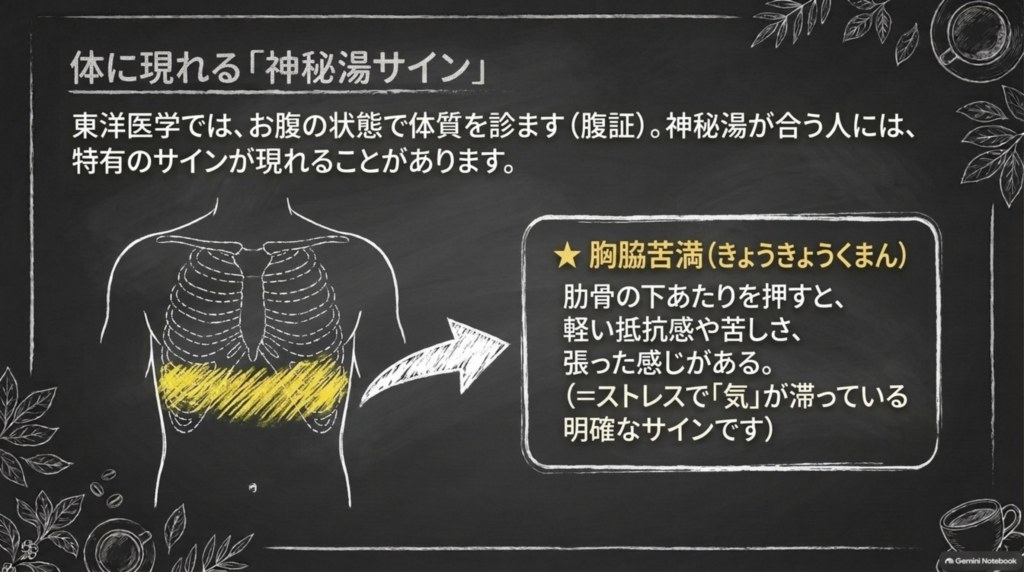 神秘湯が合う人に現れるお腹のサイン（腹証）