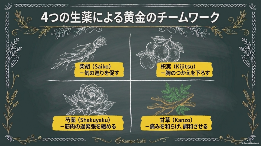 四逆散を構成する柴胡・枳実・芍薬・甘草の4つの生薬