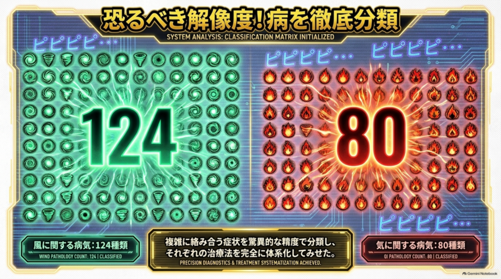 風に関する病気124種、気に関する病気80種の分類