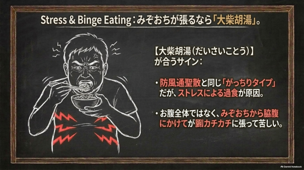 ストレスによる過食で、みぞおちから脇腹が張るなら大柴胡湯