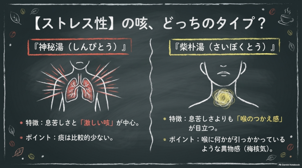 ストレス性の咳、神秘湯と柴朴湯の違い
