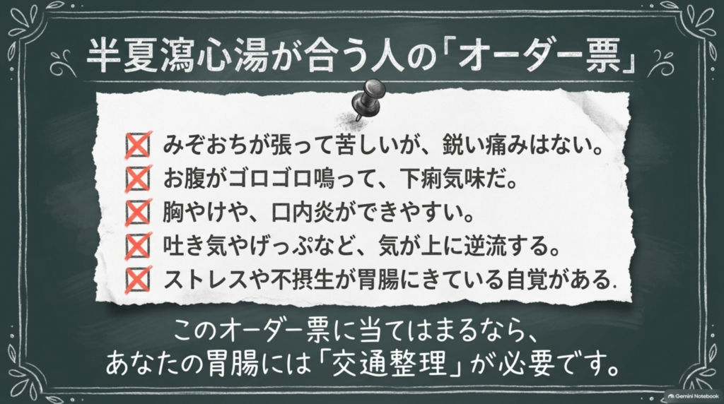 半夏瀉心湯が合う人のオーダー票