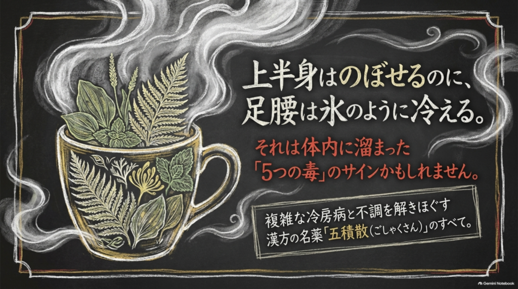 上半身はのぼせるのに足腰は氷のように冷える。それは体内に溜まった5つの毒のサインかも。漢方の名薬・五積散