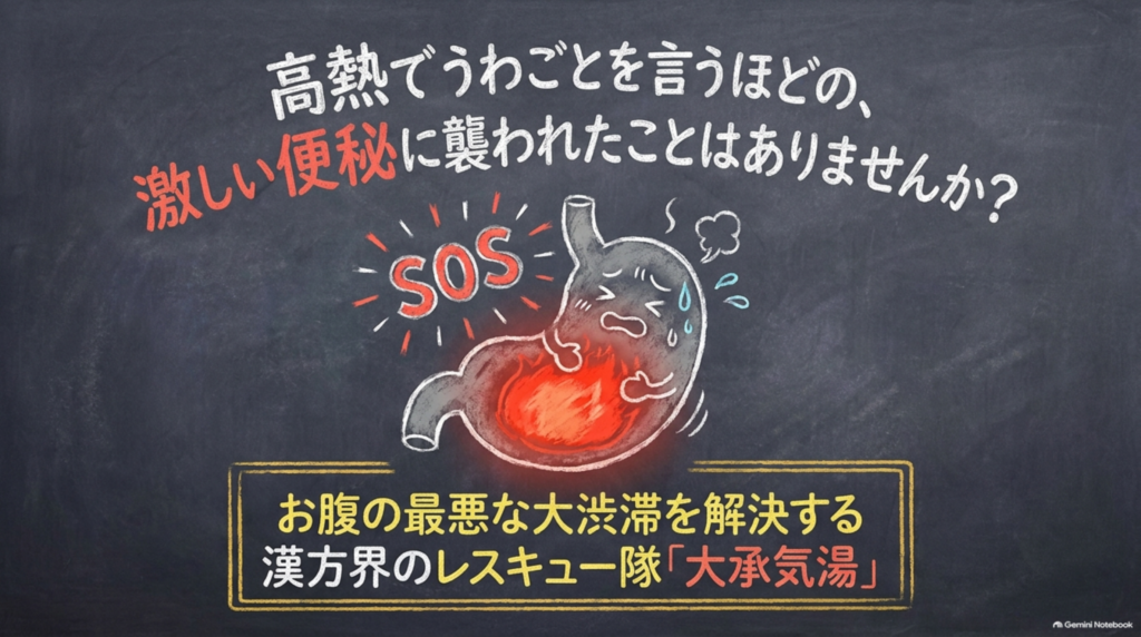 高熱でうわごとを言うほどの激しい便秘に襲われたことはありませんか？お腹の最悪な大渋滞を解決する漢方界のレスキュー隊「大承気湯」
