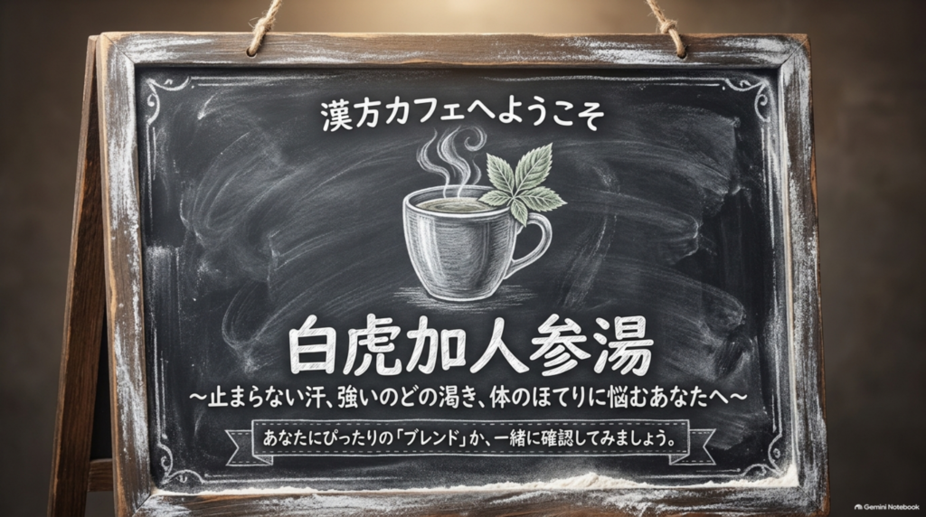 白虎加人参湯(びゃっこかにんじんとう)。止まらない汗、強いのどの渇き、体のほてりに悩むあなたへ
