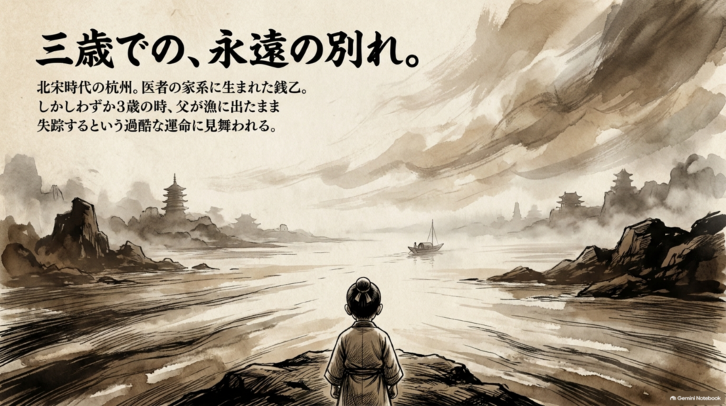 三歳での永遠の別れ。北宋時代の杭州、医者の家系に生まれた銭乙は、3歳の時に父が漁に出たまま失踪する
