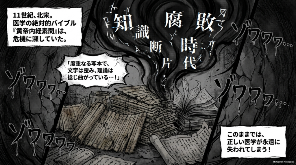 11世紀の北宋。医学の絶対的なバイブル『黄帝内経素問』は、度重なる写本で文字が歪み、危機に瀕していた