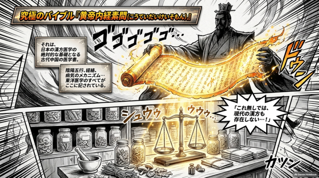 究極のバイブル『黄帝内経素問(こうていだいけいそもん)』。陰陽五行・経絡・病気のメカニズムなど、東洋医学のすべてが記された古代中国の医学書
