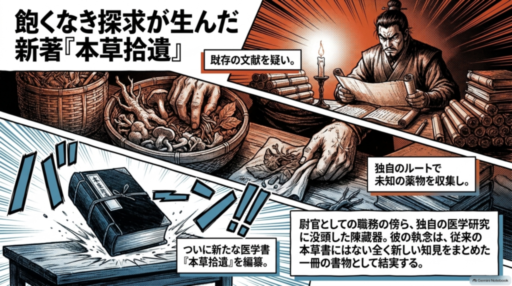 飽くなき探求が生んだ新著『本草拾遺』。尉官の職務の傍ら独自の医学研究に没頭し、新しい知見を一冊にまとめた
