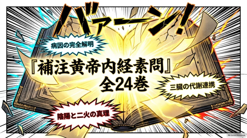 『補注黄帝内経素問』全24巻。病因の完全解明、三臓の代謝連携、陰陽と二火の真理