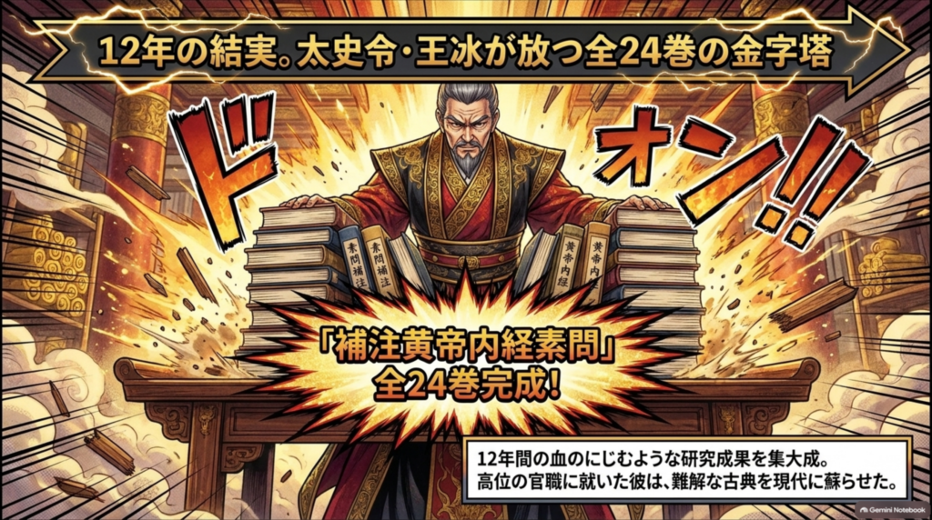 12年の結実。太史令・王冰が放つ全24巻の金字塔『補注黄帝内経素問』完成