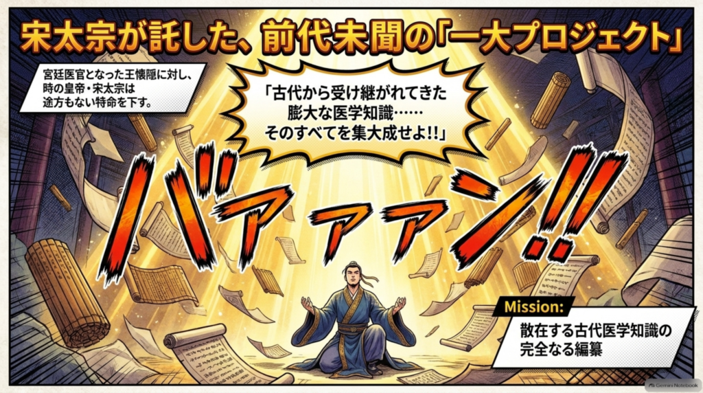 宋太宗が託した前代未聞の一大プロジェクト。古代から受け継がれてきた膨大な医学知識のすべてを集大成せよ