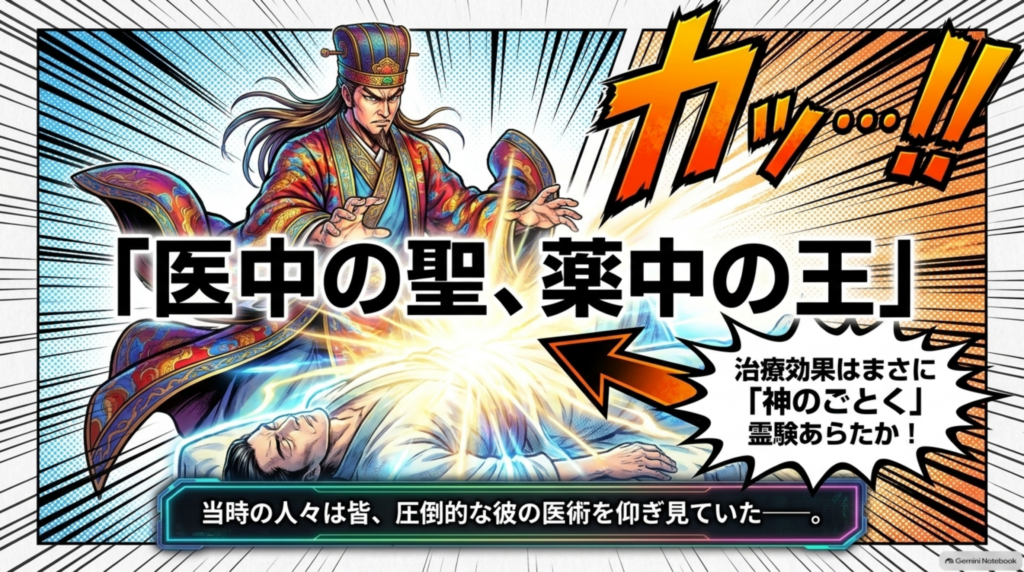 「医中の聖、薬中の王」。治療効果はまさに神のごとく霊験あらたか。当時の人々は皆、彼の医術を仰ぎ見ていた