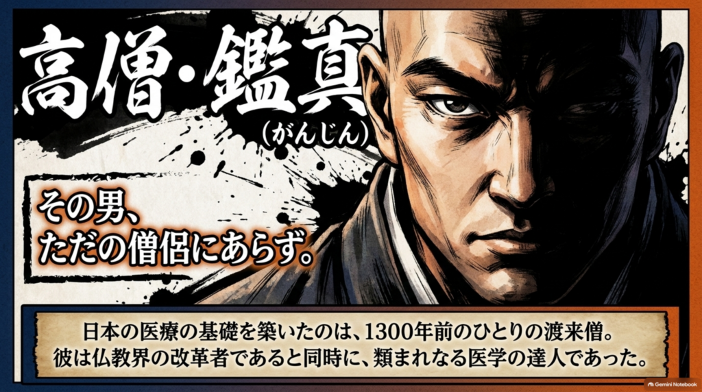 高僧・鑑真（がんじん）。その男、ただの僧侶にあらず。仏教界の改革者であると同時に、類まれなる医学の達人だった
