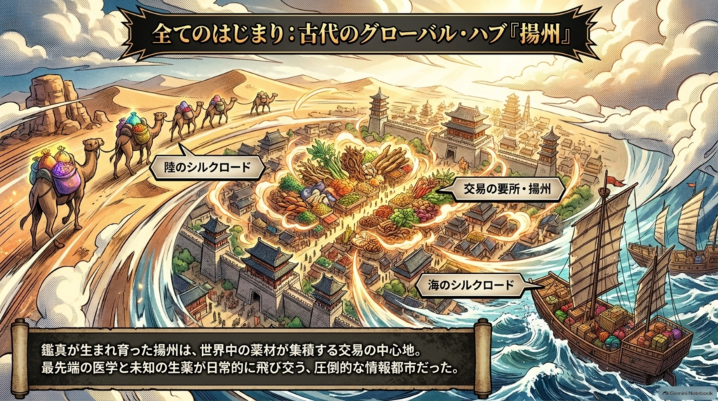 全てのはじまり：古代のグローバル・ハブ「揚州」。陸と海のシルクロードが交わり、世界中の薬材が集積した
