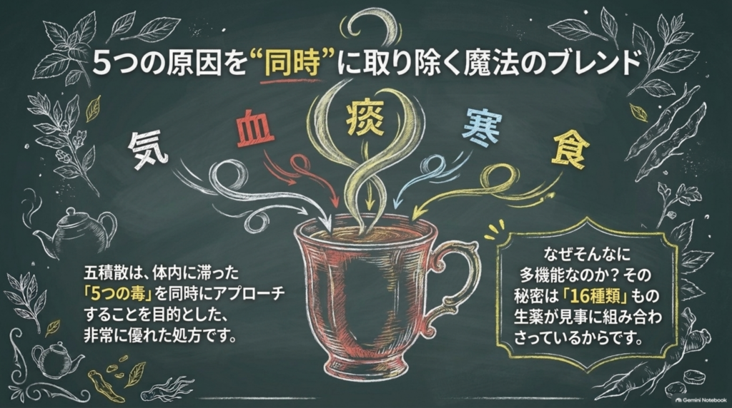 気・血・痰・寒・食の5つの原因を同時に取り除く魔法のブレンド