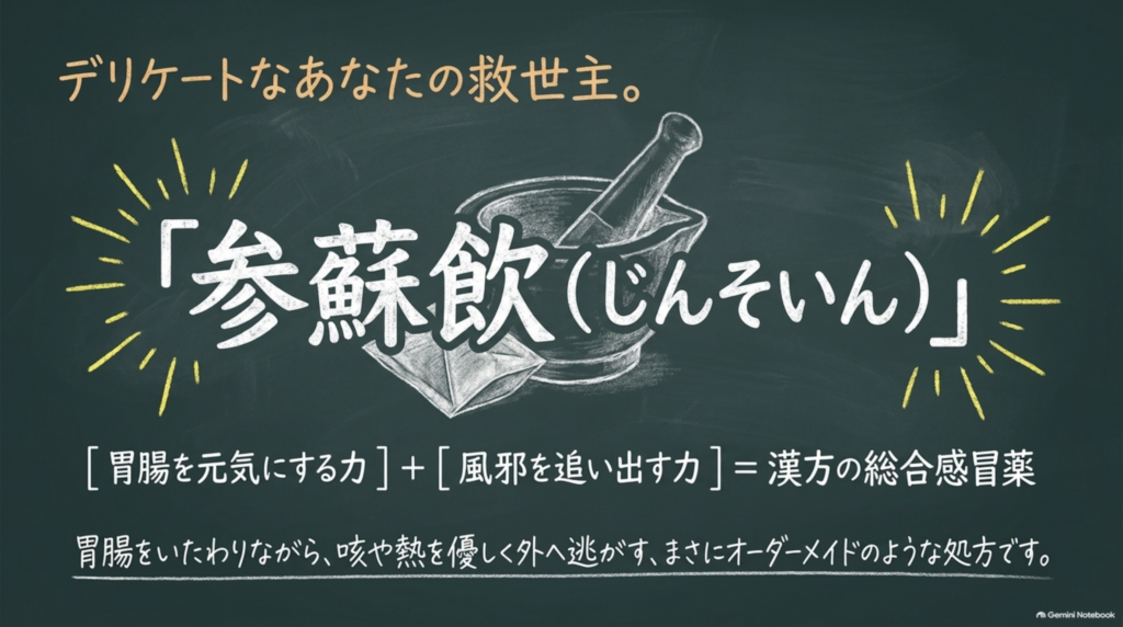 デリケートなあなたの救世主「参蘇飲」。胃腸を元気にする力+風邪を追い出す力=漢方の総合感冒薬