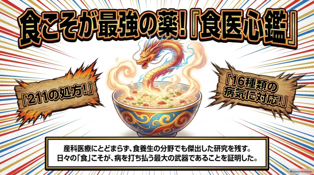 食こそ最強の薬『食医心鑑』。211の処方で16種類の病気に対応し、日々の「食」が病を打ち払う武器であることを示した