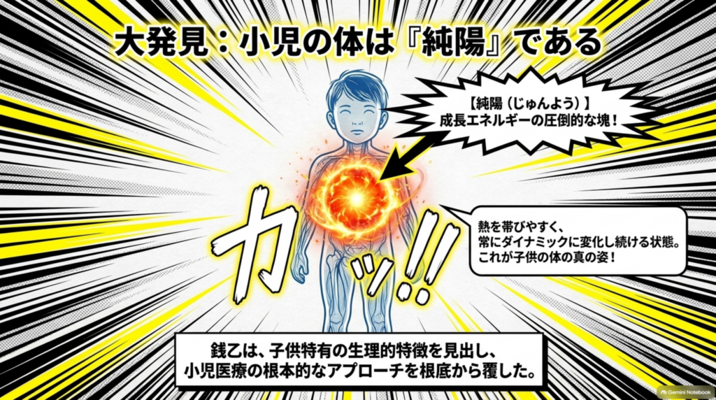 小児の体は「純陽」である。成長エネルギーに満ち、熱を帯びやすく常に変化し続けるのが子どもの体の真の姿
