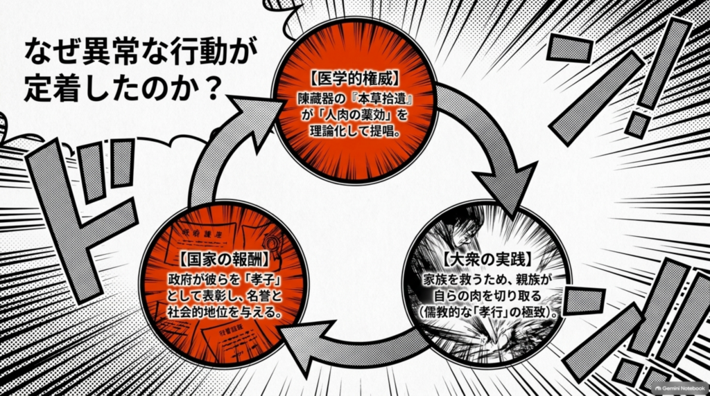 なぜ異常な行動が定着したのか:医学的権威・大衆の実践・国家の報酬が結びついた構図