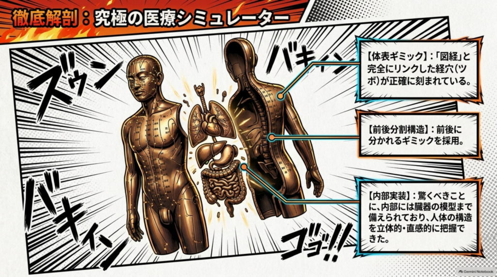 徹底解剖：図経と完全にリンクした経穴が刻まれた体表、前後に分かれる構造、内部には臓器まで備えられた医療シミュレーター