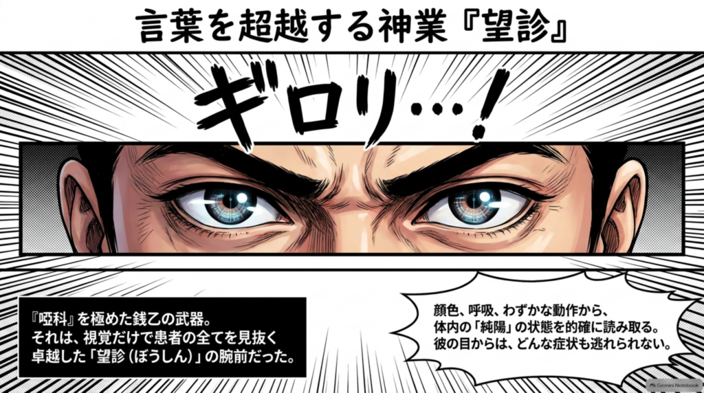 言葉を超越する神業「望診」。顔色や呼吸、わずかな動作から体の状態を見抜く銭乙の卓越した腕前