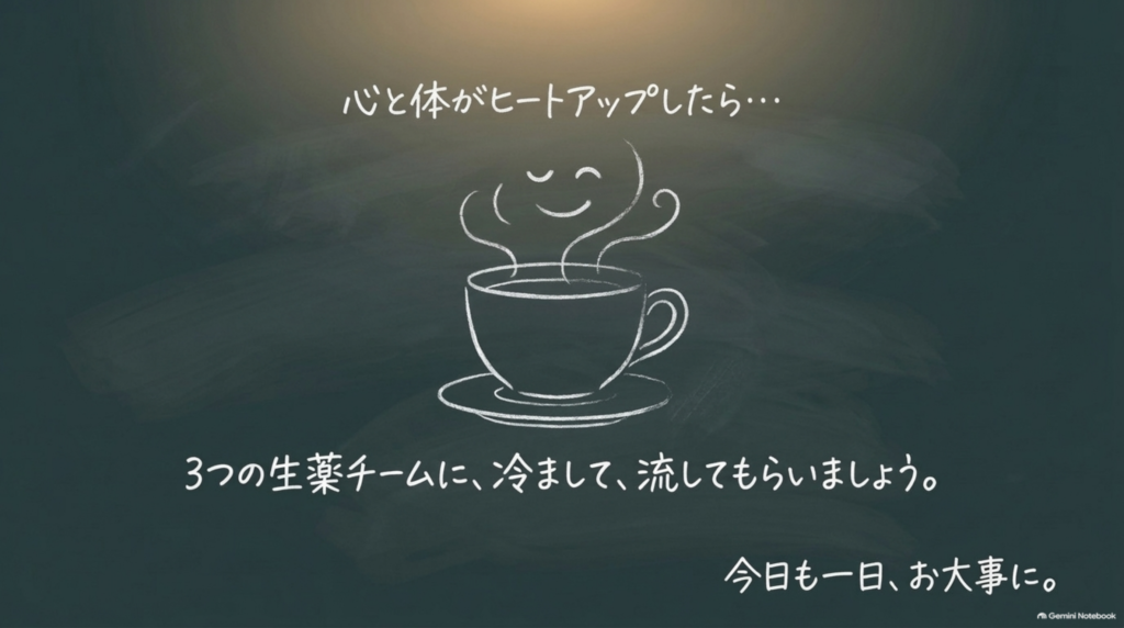 心と体がヒートアップしたら、3つの生薬チームに冷まして流してもらいましょう