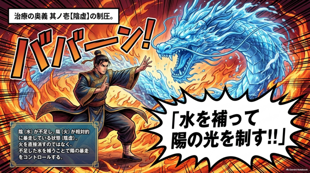 治療の奥義その一【陰虚】。「水を補って陽の光を制す」不足した水を補うことで陽の暴走をコントロールする