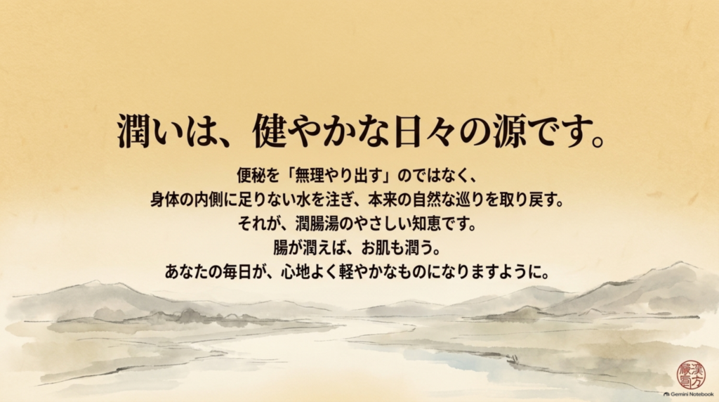 潤いは健やかな日々の源。無理やり出すのではなく、体の内側に足りない水を注ぎ、本来の巡りを取り戻す
