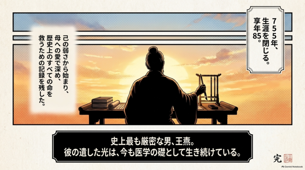 755年、生涯を閉じる。史上最も厳密な男・王燾の遺した光は、今も医学の礎として生き続けている