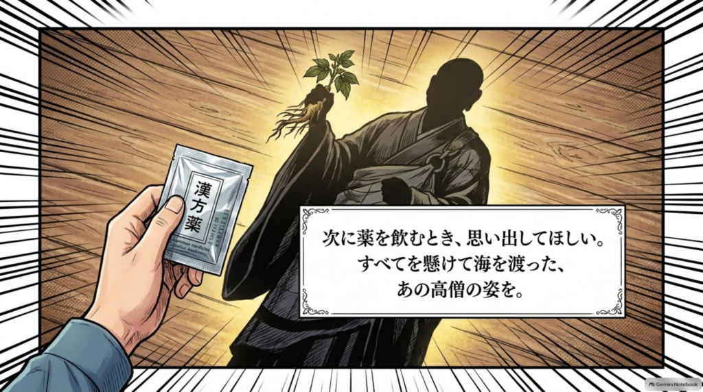次に薬を飲むとき、思い出してほしい。すべてを懸けて海を渡った、あの高僧の姿を
