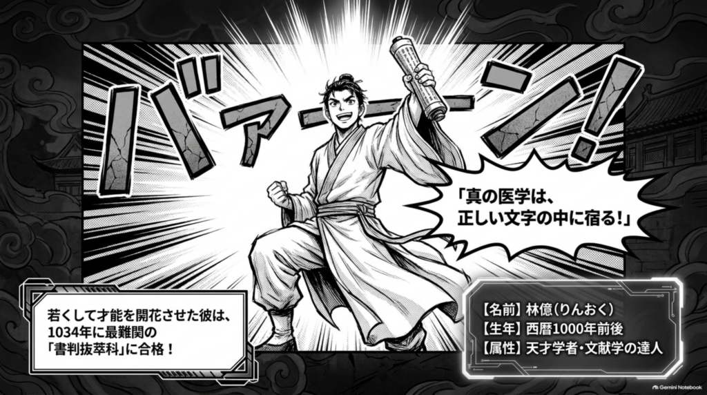 「真の医学は、正しい文字の中に宿る」。若くして才能を開花させ、1034年に難関の書判抜萃科に合格した林億