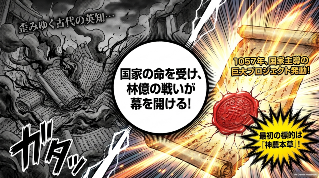 1057年、国家の命を受けて林億の戦いが幕を開ける。最初の標的は『神農本草』