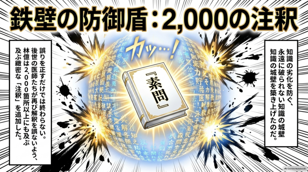 誤りを正すだけでなく、後世の医師が解釈を誤らないよう2000か所以上に注釈を加えた