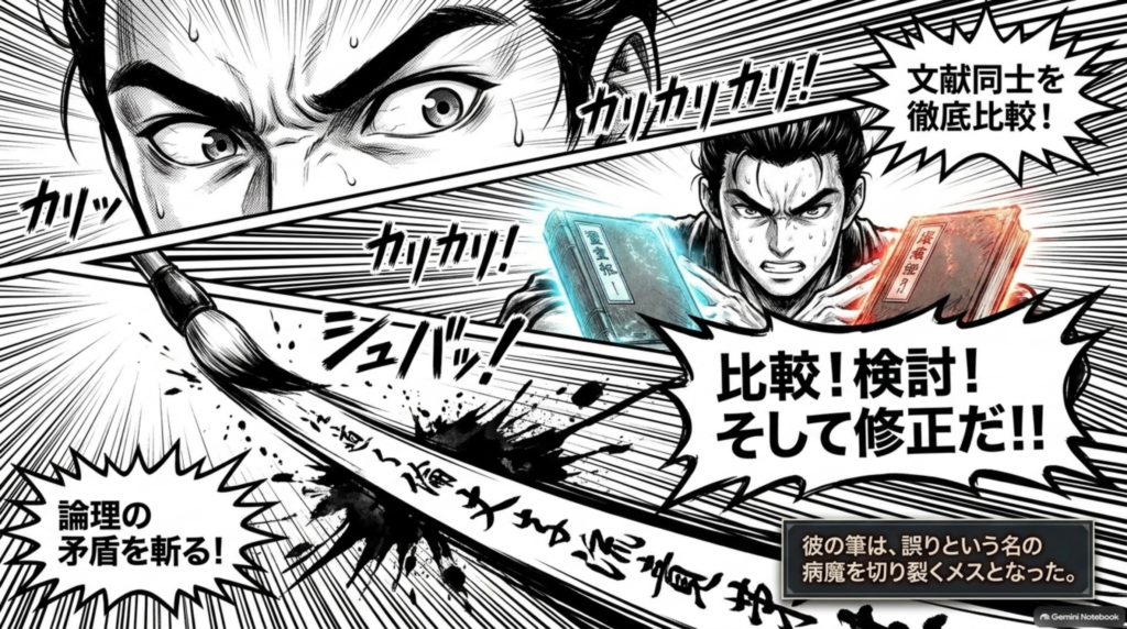 文献同士を徹底比較し、論理の矛盾を斬る。林億の筆は誤りという病魔を切り裂くメスとなった